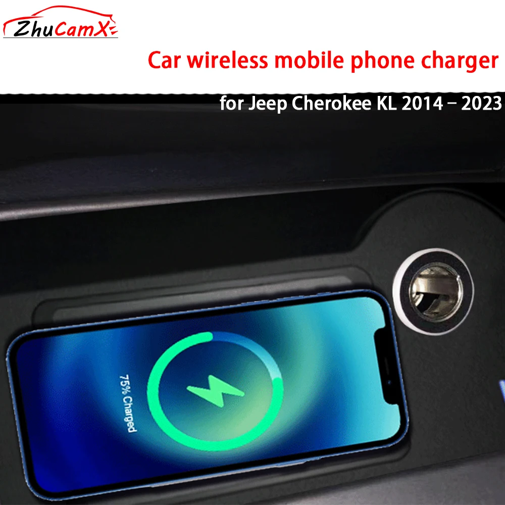 for Jeep Cherokee KL 2014–2023 Center Console Storage Wireless Mobile Phone Charger QI 18W iPhone Magsafe Fast Charging Panel