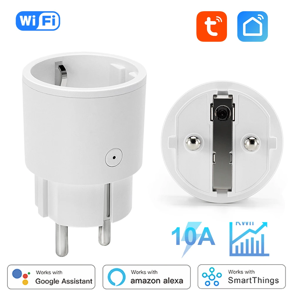 Tuya 10A Smart Plug WiFi EU Power Monitor Socket Round Head APP Timing Outlets Voice Control Works With Alexa Google Home