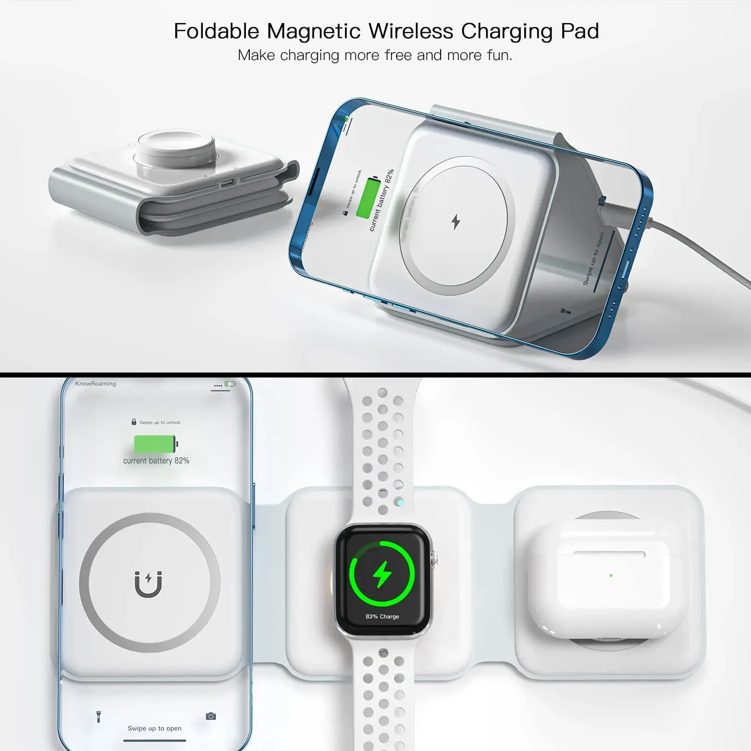 3-in-1 Foldable Magnetic Wireless Charger 15W Fast Charging Station for iPhone 16/15/14 Apple Watch AirPods - Image 4