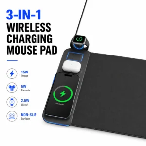 3 In 1 Wireless Charging RGB Gaming Mouse Pad With Phone Holder Large Waterproof Ultra Smooth Desktop Desk Mat For Office Gaming