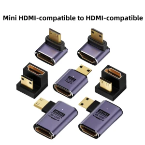 8K UHD 90 Degree Mini HDMI-compatible Male to HDMI-compatible Female Adapters for Camera Camcorder Portable Monitor Laptop HDTV