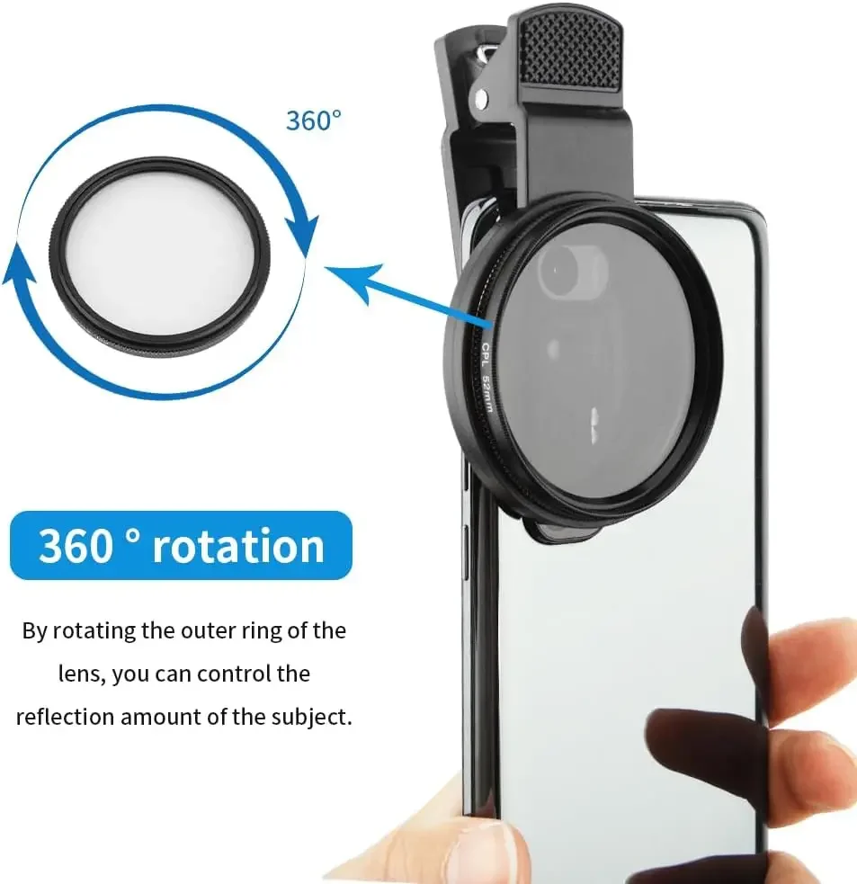 52MM Circular Universal Polarizer Camera Lens Clip Portable CPL Filter Kit Professional Phone Camera Lens For iPhone 16 15 14 13 - Image 2