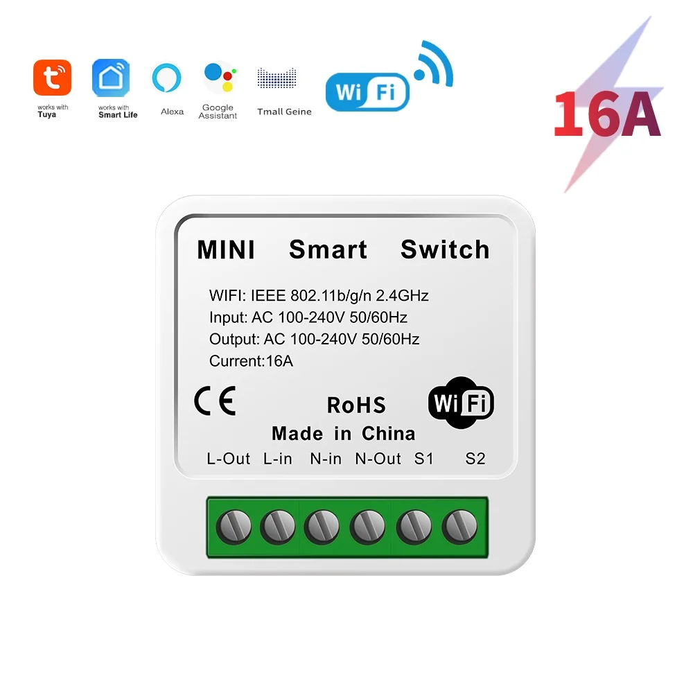 Wifi Smart Switch Tuya Light Switches 16A DIY Mini Alexa Yandex Alice Smart Google Home APP Voice Control 2 Way Control