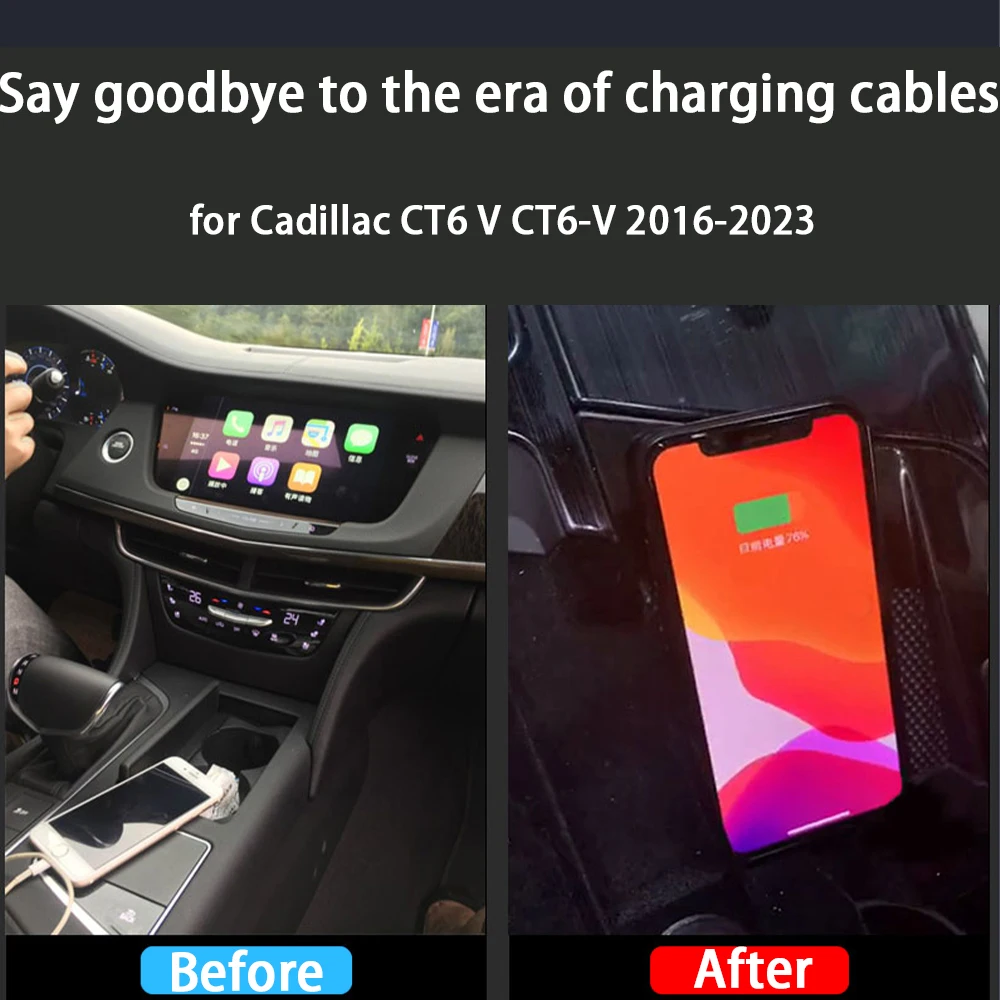 for Cadillac CT6 V CT6-V 2016-2023 Armrest Storage Car Wireless Mobile Phone Charger QI 18W iPhone Magsafe Fast Charging Panel - Image 2