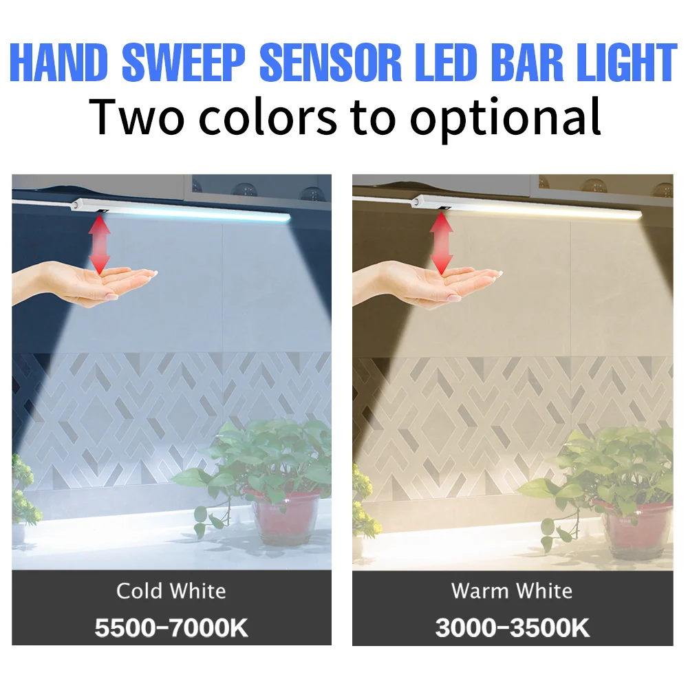 50cm/19.69inches LED Under Cabinet Light Hand Sweep Sensor Switch USB 5V Kitchen Lamp Bedroom Wardrobe Living room Nightlight - Image 5