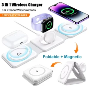 3-in-1 Foldable Magnetic Wireless Charger 15W Fast Charging Station for iPhone 16/15/14 Apple Watch AirPods