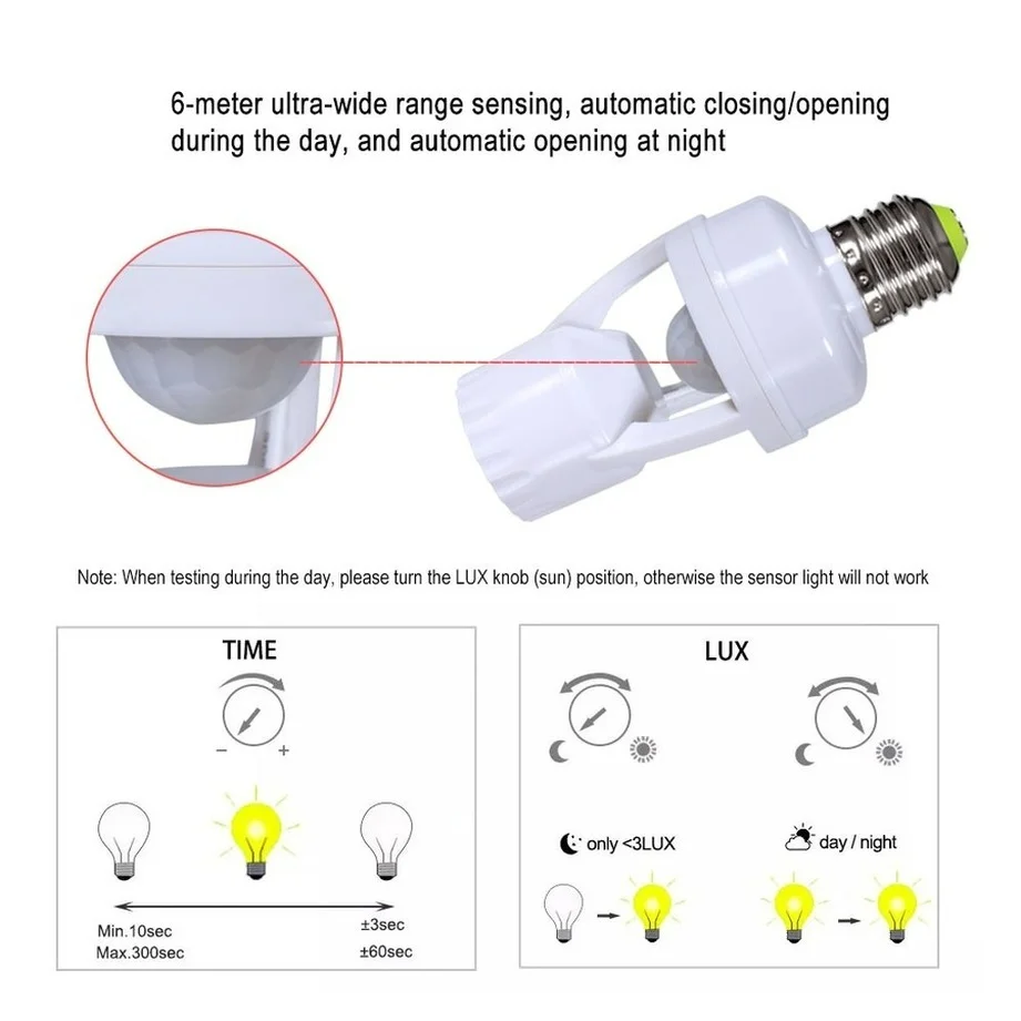 Phlanp Smart Light Bulb Switch110V-240V PIR Induction Infrared Motion Sensor E27 LED lamp Base Holder Socket Adapter Converter - Image 2