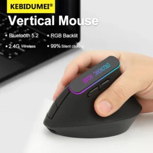 KEBIDUMEI RGB Vertical Mouse 2.4G Wireless Mouse Bluetooth 5.2 Mouse Dual Mode Ergonomic Mouse Rechargeable Mice Silent Mouse