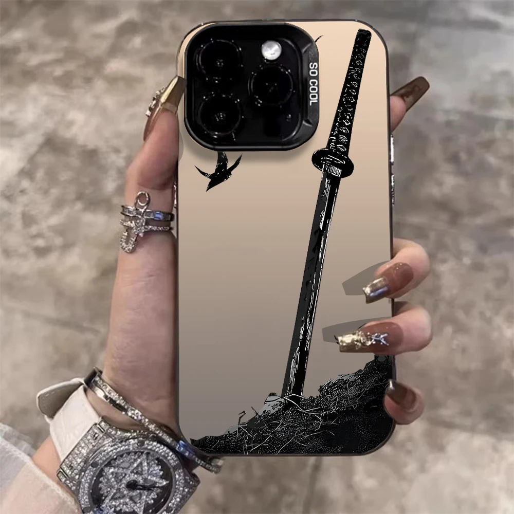 Black Sword Creative Pattern Matte Phone Case For iPhone 17 16 15 14 13 12 11 Pro Max X 12 Plus 16E 17E Shockproof Hard PC Funda