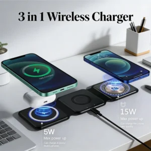 3 in 1 15W Foldable Wireless Charger Pad Stand For iPhone 17 16 15 14 Pro Max Airpods iWatch Fast Wireless Charging Dock Station