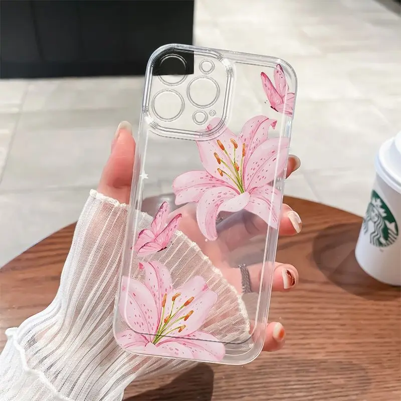 Ins Style Transparent Flower Pattern Phone Case For iPhone 16 15 14 13 12 11 Pro Max iphone XS XR X 7 8 Plus Shockproof Cover - Image 4