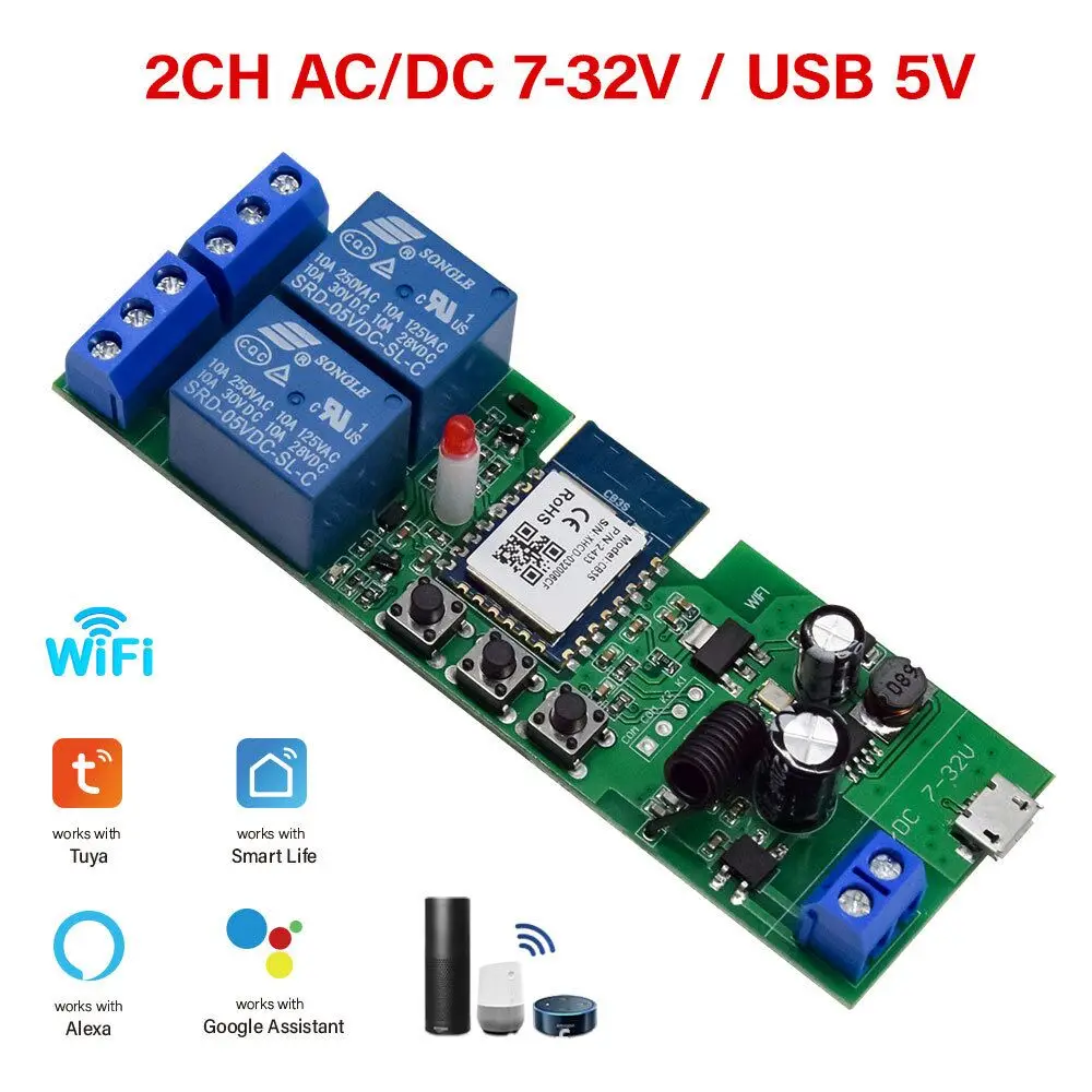 Tuya USB DC 5V and AC DC 7-32V Self-locking WiFi Wireless Smart Switch Home Relay Module 433Mhz RF Remote Control - Image 2