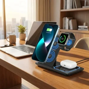 100W 3 in 1 Foldable Fast Wireless Charger Stand Multi-device Charging Station 15W Fast Charging Dock for Phones Smart Watches E
