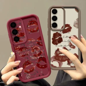 Case For Samsung Galaxy A57 A37 A56 A26 A17 A16 A36 A55 A15 A14 A54 A35 5G Red Lips Kiss Pattern Shockproof TPU Soft Phone Cover