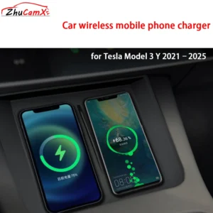 for Tesla Model 3 Y 2021–2025 Center Console Storage Car Wireless Mobile Phone Charger QI 18W iPhone Magsafe Fast Charging Panel