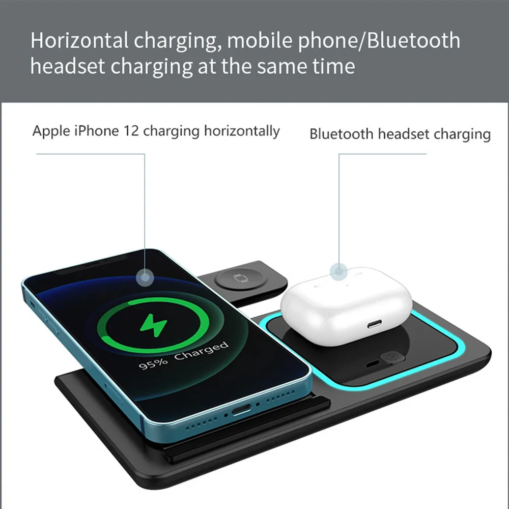 15W LED Fast Wireless Charger Stand 3 in 1 Foldable Charging Station For iPhone17 16 15 14 13 1Apple Watch 9 8 7 6 5 Airpods Pro - Image 2