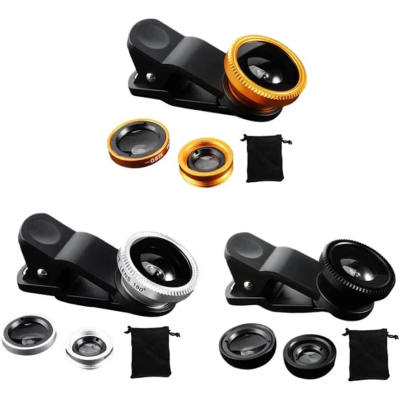3 in 1 Fisheye Phone Lens Wide Angle Zoom Lens Fish Eye Macro Lenses Camera Kits With Clip Lens On The Phone For All Smart Phone