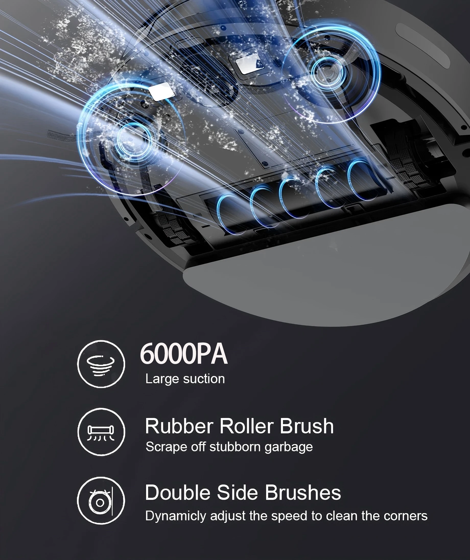 Robot Vacuum Cleaner Combo and Mop 6000PA Strong Suction Robotic App& Remote Control Self-Charging Smart Mapping for Pet Hair - Image 2