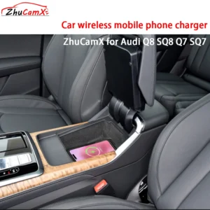 ZhuCamX for Audi Q8 SQ8 Q7 SQ7 Facelift Armrest Storage Wireless Mobile Phone Charger QI 18W iPhone Magsafe Fast Charging Panel