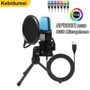 SF666R USB Condenser Microphone with Tripod Stand & Pop Filter for Podcast Recording Studio Streaming Laptop Desktop PC Mic