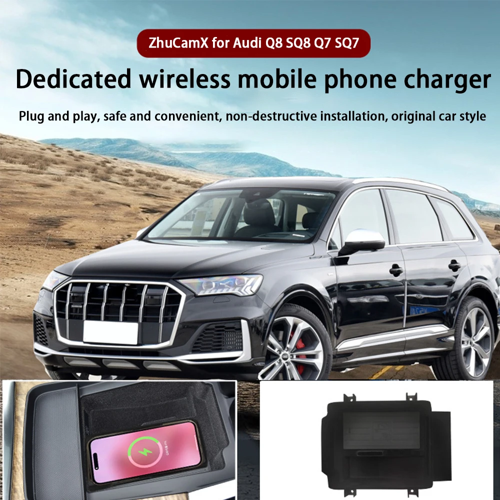 ZhuCamX for Audi Q8 SQ8 Q7 SQ7 Facelift Armrest Storage Wireless Mobile Phone Charger QI 18W iPhone Magsafe Fast Charging Panel - Image 2