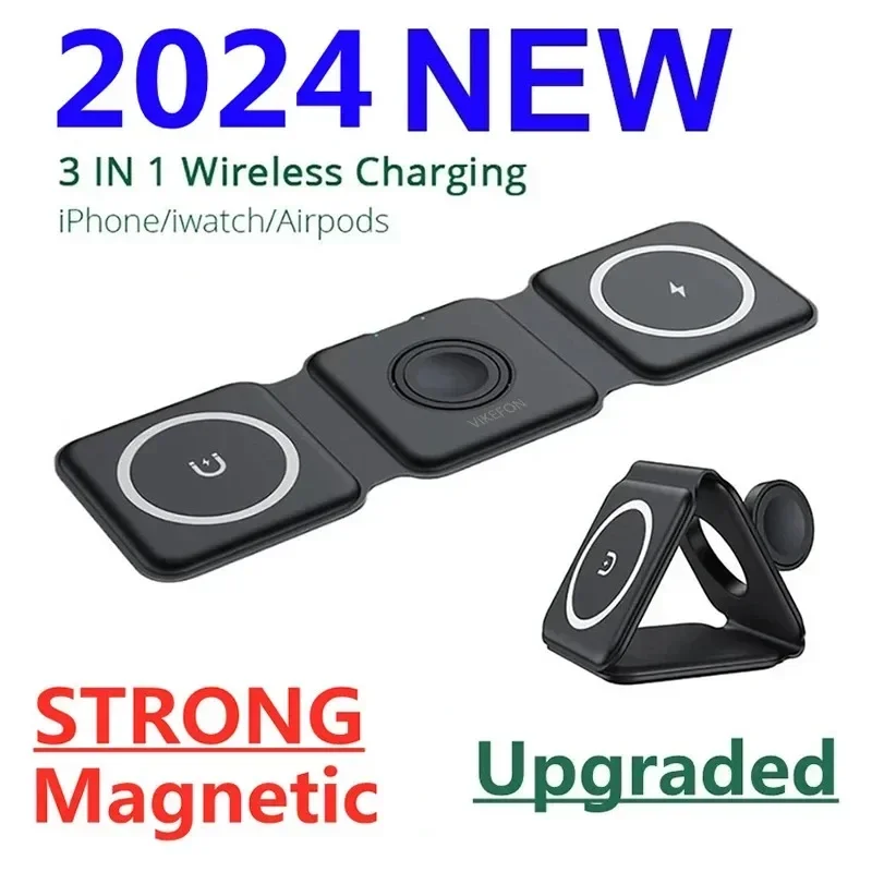 VIKEFON 3 In 1 Foldable Magnetic Wireless Charger Pad Stand for iPhone 15 14 13 Pro Max Apple AirPods Fast Charging Dock Station - Image 3