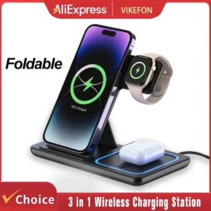 3 in 1 Fast Wireless Charger Stand Foldable Charging Station For iPhone17 16 15 14 13 12 11 Apple Watch Airpods Pro iWatch 8 7 6