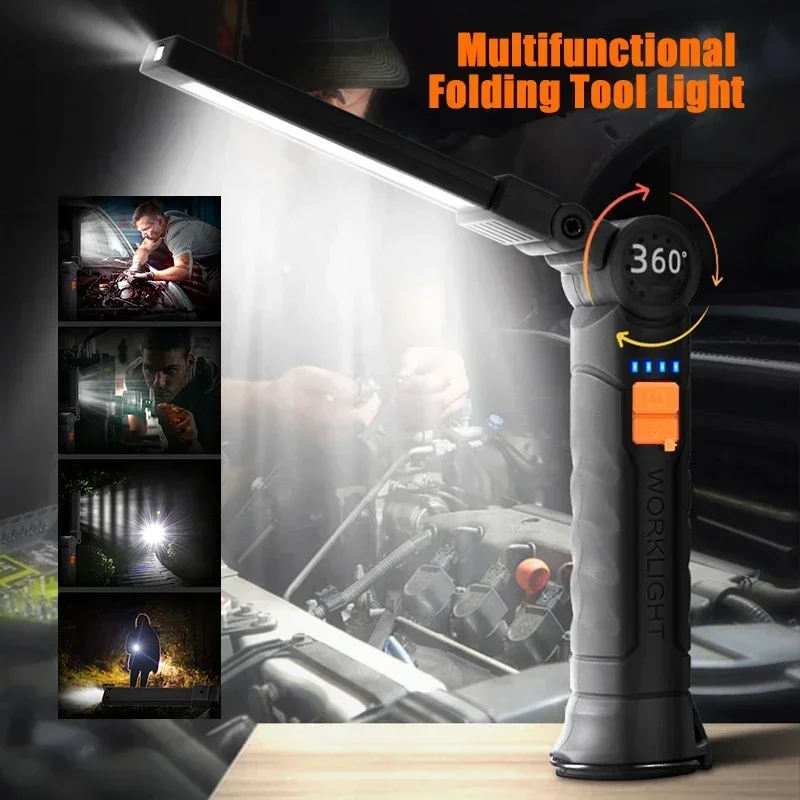 COB LED Work Light Dimmable Rechargeable LED Flashlight Inspection Lamp With Magnetic Hook Power Bank Built in Battery Torch - Image 4