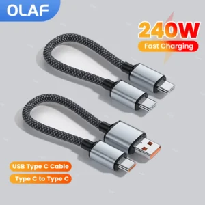 20CM Short USB C Cable Magnetic Type C To Type C 240W Fast Charging Braided Cable Power Bank Cord for iphone 15 16 17 Samsung