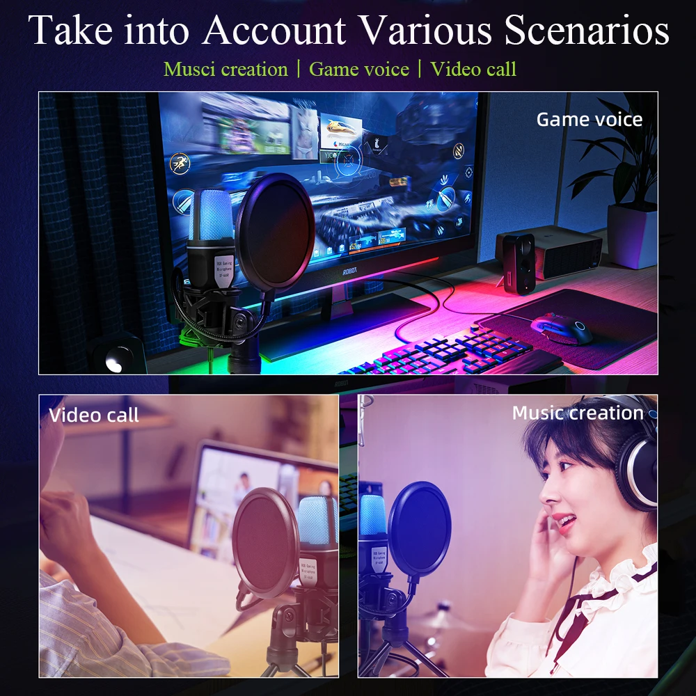 KEBIDU USB Microphone Kits Professional Live Streaming Microphone Wired Gaming Mic for Podcast Recording Studio Streaming Laptop - Image 5