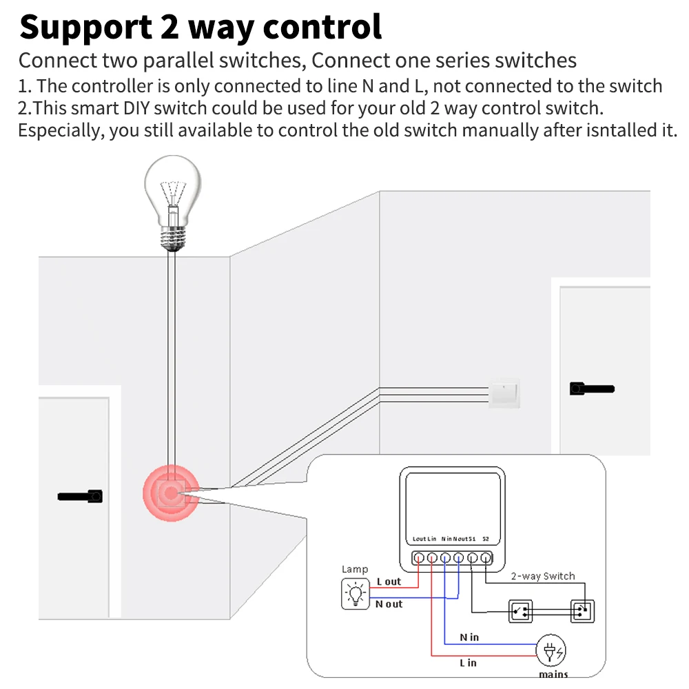 Wifi Mini Smart Switch 16A DIY Light Switch 2 Way Wireless Control Smart Home with Tuya Smart Life Alexa Alice Google Home - Image 5