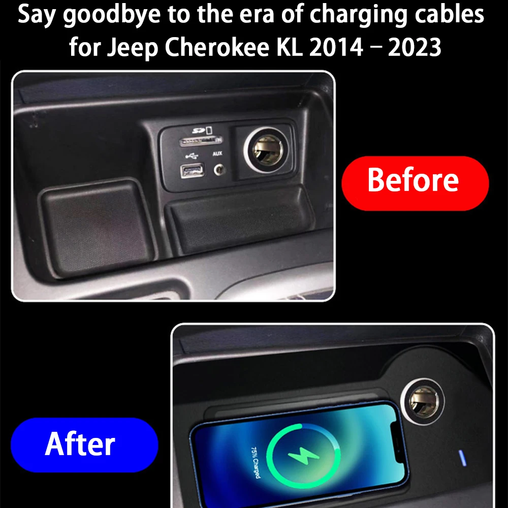 for Jeep Cherokee KL 2014–2023 Center Console Storage Wireless Mobile Phone Charger QI 18W iPhone Magsafe Fast Charging Panel - Image 3