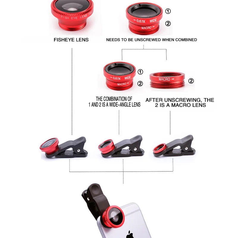 3 In 1 Fisheye Phone Lens 0.67X Wide Angle Zoom Lens Fish Eye Macro Lenses Camera Kits With Clip For iPhone Samsung Smart Phone - Image 3
