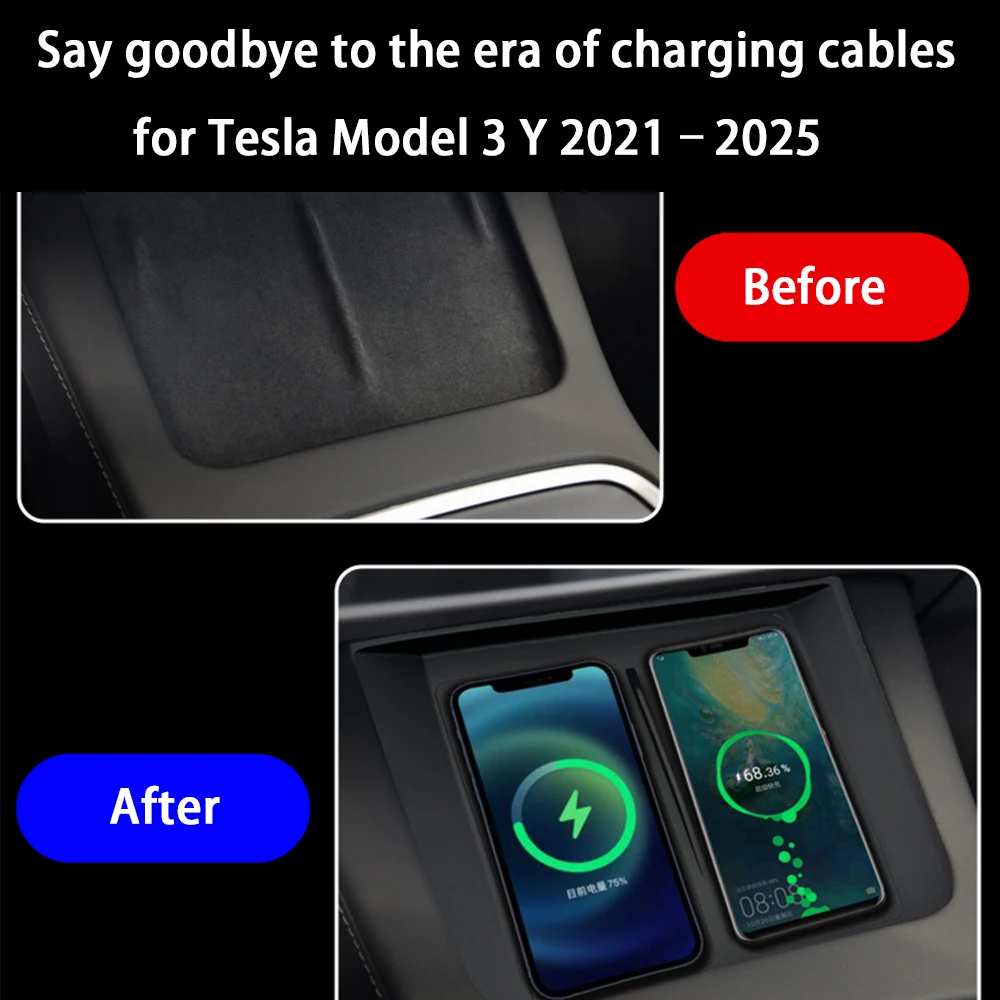 for Tesla Model 3 Y 2021–2025 Center Console Storage Car Wireless Mobile Phone Charger QI 18W iPhone Magsafe Fast Charging Panel - Image 2