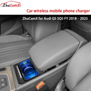 ZhuCamX for Audi Q5 SQ5 FY 2018–2025 Armrest Storage Car Wireless Mobile Phone Charger QI 18W iPhone Magsafe Fast Charging Panel