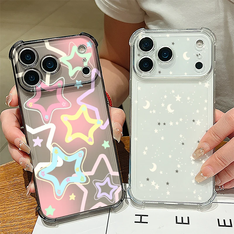 Star Moon Pattern Phone Case For iPhone 17e 17 16 15 Pro Max 14 13 Pro 16 Shockproof Clear TPU Soft Card Slot Pocket Back Cover - Image 3