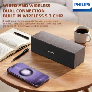PHILIPS 3609 Wired Bluetooth Speaker Duel Modes Portable Wooden Speakers USB Supply High Sound Quality Soundbar for Desktop Home