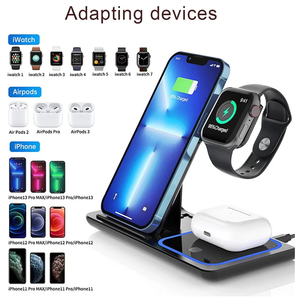 15W LED Fast Wireless Charger Stand 3 in 1 Foldable Charging Station For iPhone17 16 15 14 13 1Apple Watch 9 8 7 6 5 Airpods Pro - Image 4