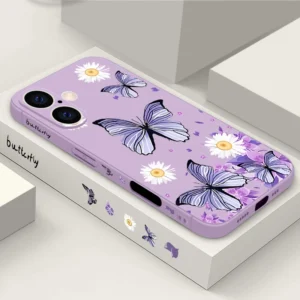 Purple Butterfly Pattern Phone Case For iPhone 16 15 14 Pro Max 12 13 Pro Max 16e 11 Shockproof Bumper Soft Silicone Cover Funda