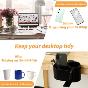 2026 New 4 in 1 Desk Cup Holder Clamp on Under Desk Headphone Hanger Versatile Easy to Install Cup Holder for Coffee Mugs Water