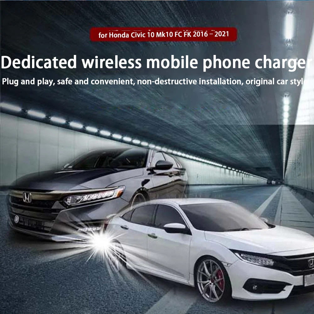for Honda Civic 10 Mk10 FC FK 2016–2021 Center Console Storage Wireless Mobile Phone Charger QI 18W iPhone Magsafe Fast Charging - Image 3