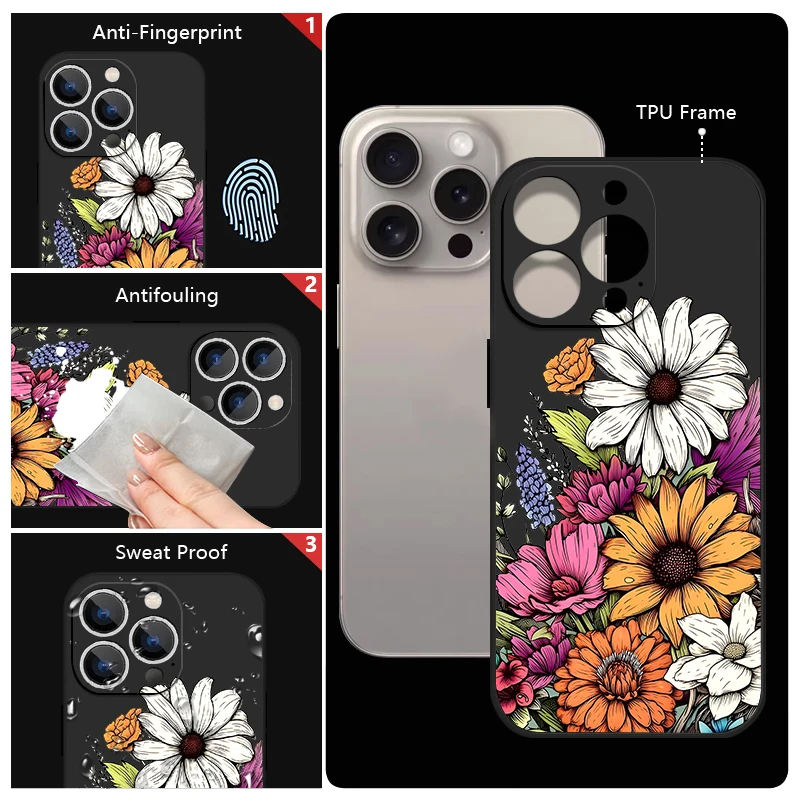 Yellow Flower TPU Lanyard Phone Case For iPhone 17e 17 Pro Max 16 15 14 13 Pro Max 16e 11 Shockproof Soft Silicone Painted Cover - Image 3
