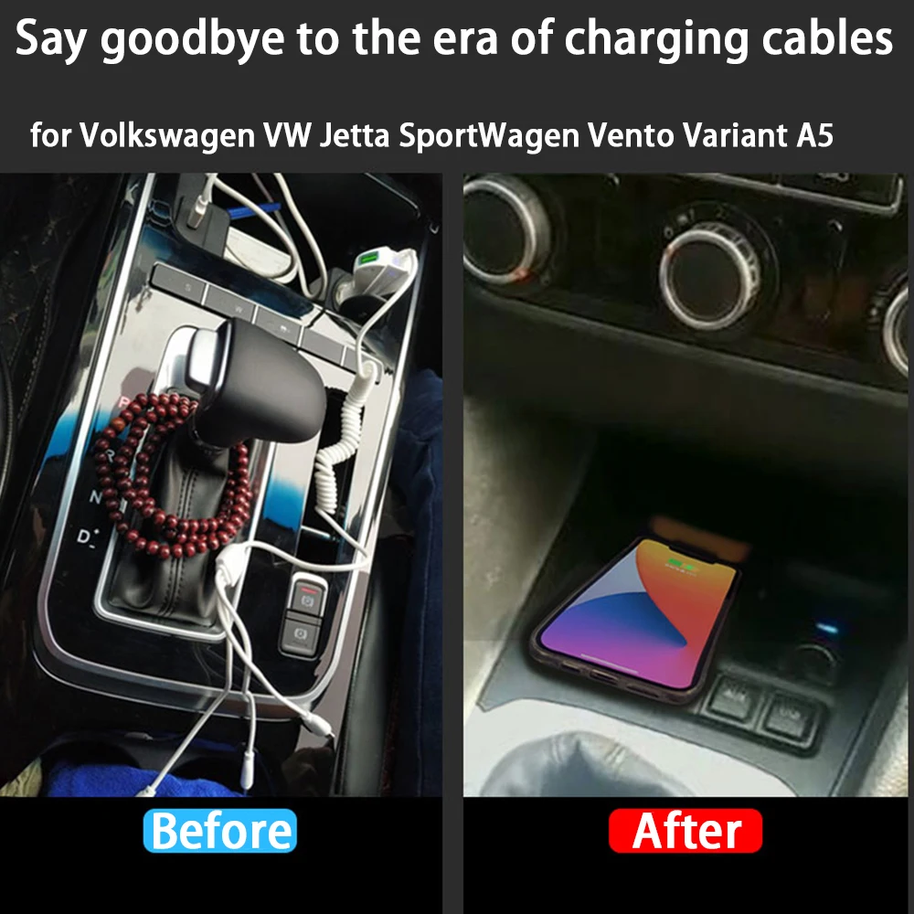 for Volkswagen VW Jetta SportWagen Vento Variant A5 Center Console Storage Wireless Mobile Phone Charger QI 18W Magsafe Charging - Image 3