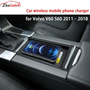 for Volvo V60 S60 2011–2018 Center Console Storage Car Wireless Mobile Phone Charger QI 18W iPhone Magsafe Fast Charging Panel