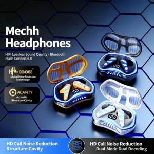 Bluetooth 6.0 Space Mecha Style Gaming Headphones in Ear Hifi RGB Luminous E-Sports Call Noise Cancellation Low Latency Headset