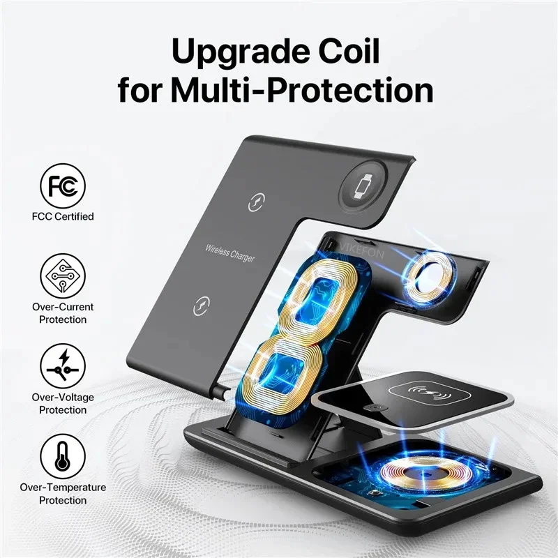 3 In 1 Wireless Charger Stand Pad Foldable Fast Charging Station Dock For IPhone 14 13 12 11 Pro Max Apple Watch 1-8 Airpods 3 2 - Image 3
