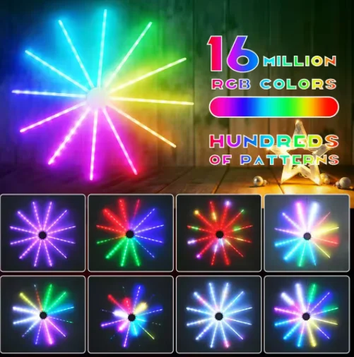 LED Firework Light, Smart Indoor LED Light Strip, Dimmable RGB-IC Flow Color, Fireworks Dynamic Scenes and App Music Sync, Timer