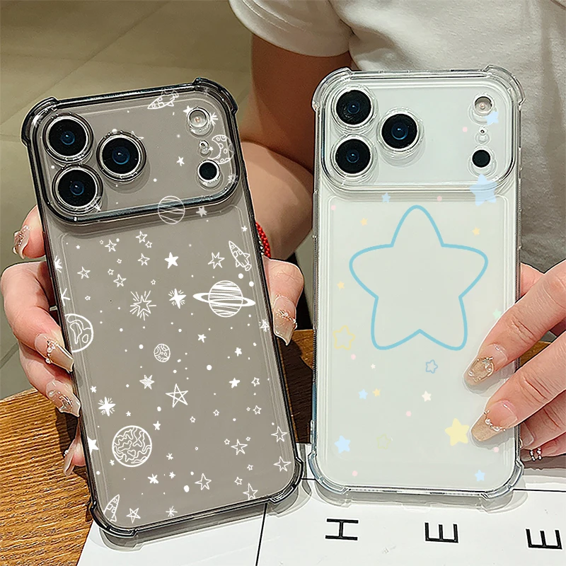 Star Moon Pattern Phone Case For iPhone 17e 17 16 15 Pro Max 14 13 Pro 16 Shockproof Clear TPU Soft Card Slot Pocket Back Cover - Image 4