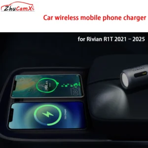 ZhuCamX for Rivian R1T 2021–2025 Center Console Storage Wireless Mobile Phone Charger QI 18W iPhone Magsafe Fast Charging Panel