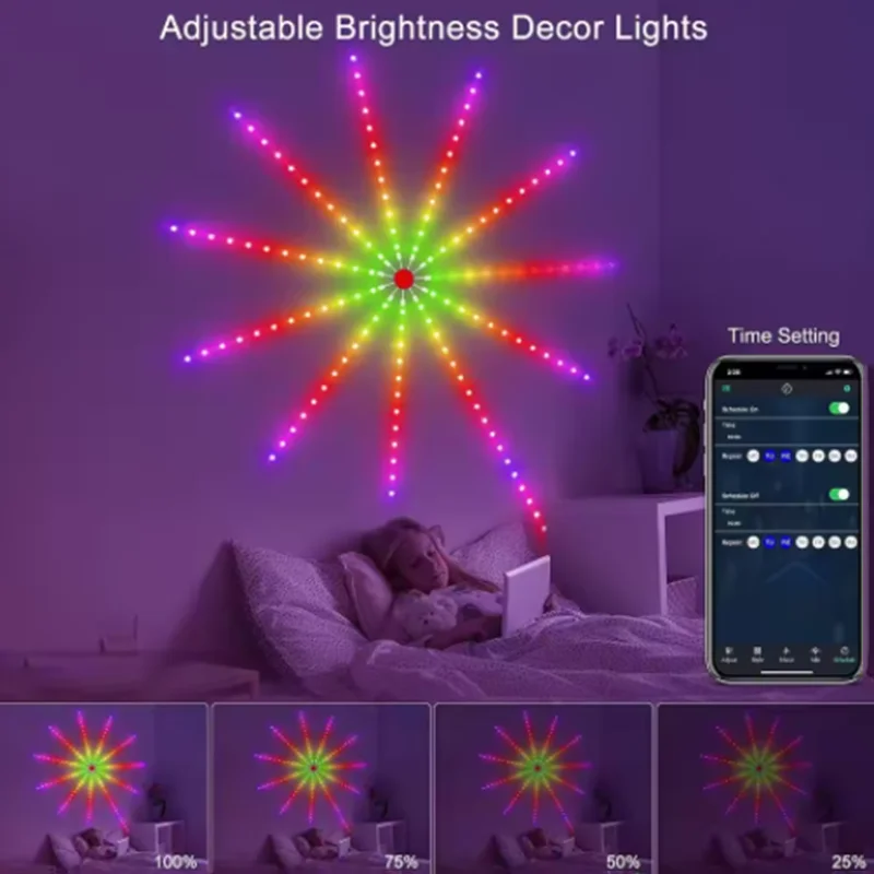 LED Firework Light, Smart Indoor LED Light Strip, Dimmable RGB-IC Flow Color, Fireworks Dynamic Scenes and App Music Sync, Timer - Image 6